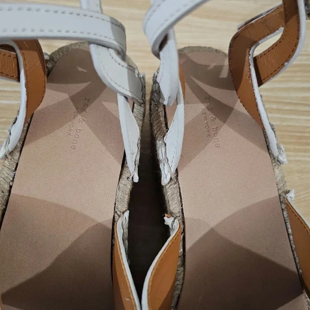 NEW Rag & Bone Hera Sandal Espadrille Platform Wedge Antique White Leather EU 41